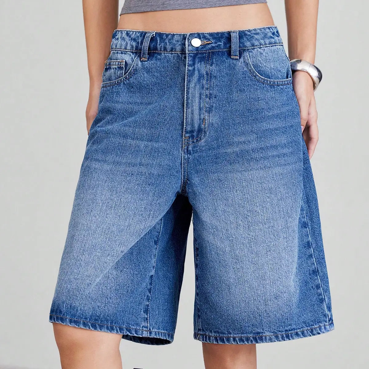 High-Waist 5-Piece Denim Shorts