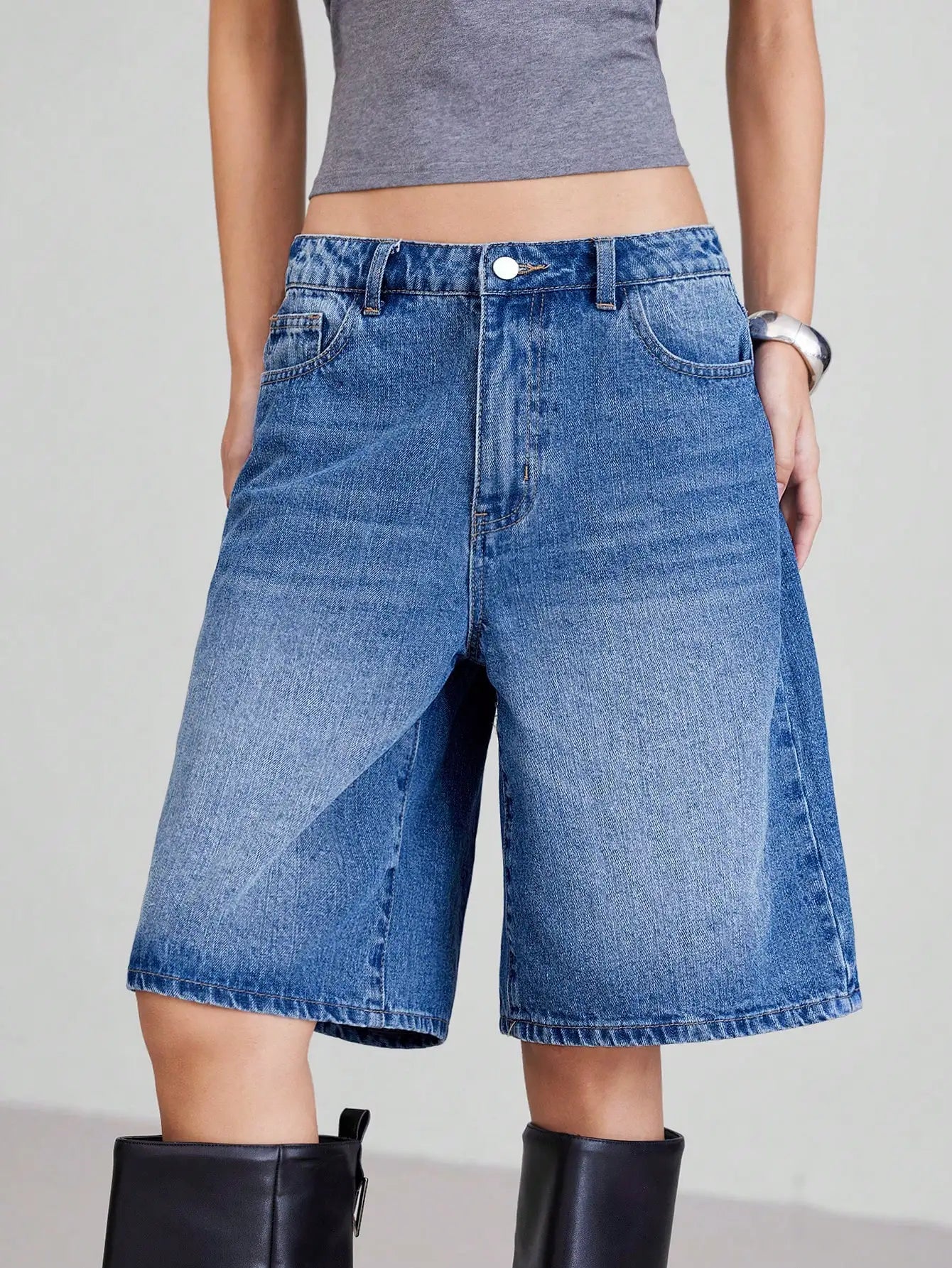 High-Waist 5-Piece Denim Shorts